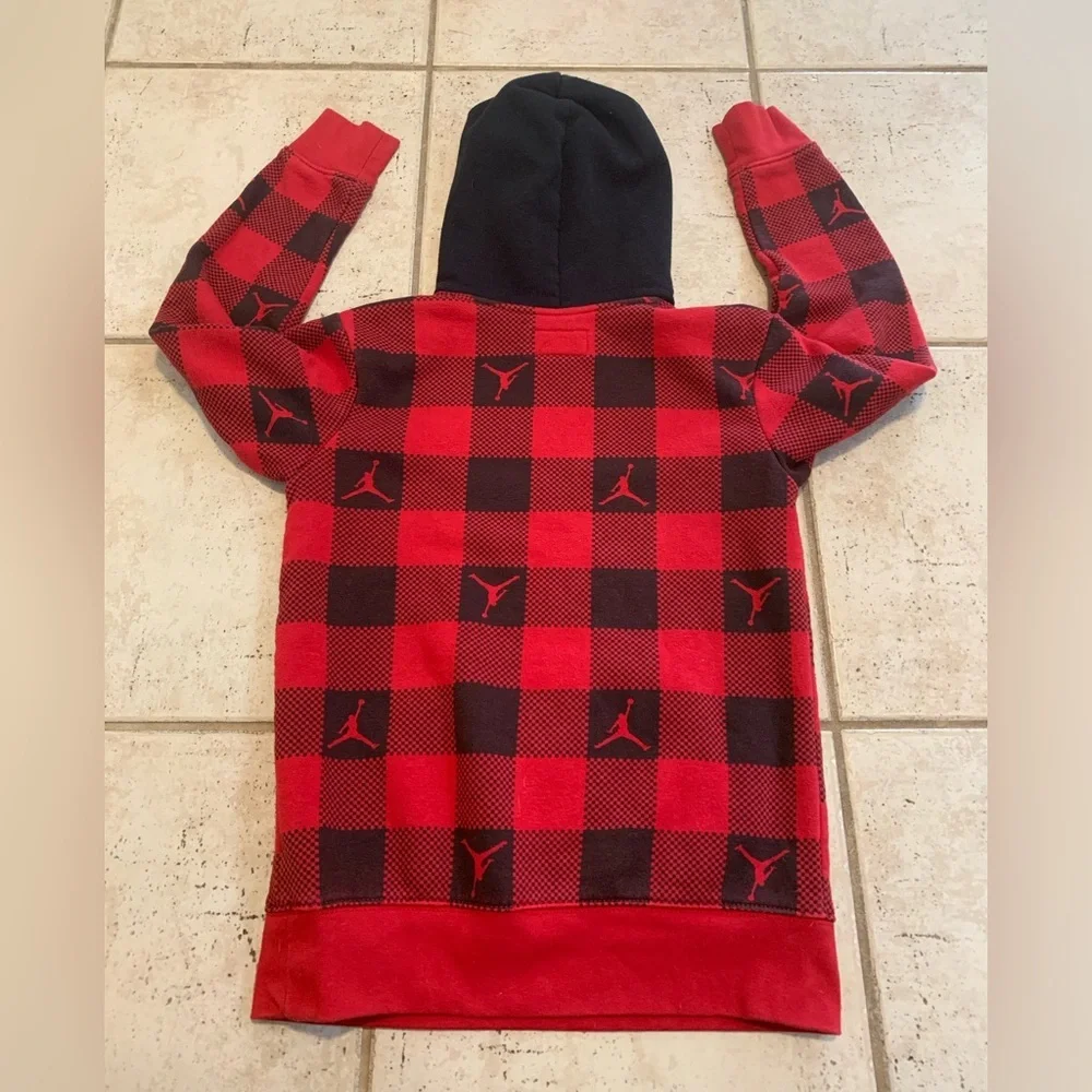 Jordan Boys Red & Black Buffalo Plaid Jumpman Hoodie - Size Medium (10-12) - Picture 2 of 6